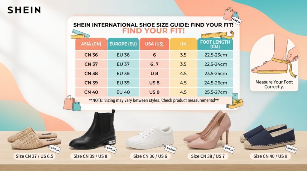 guia de tamanhos Shein e numeração de sapatos guia de tamanhos Shein e numeração de sapatos